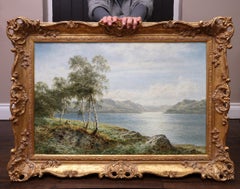 Derwentwater - Pintura al óleo eduardiana Paisaje del Distrito de los Lagos Williams Leader