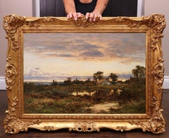 Bagliore della sera - Pittura ad olio del 19° secolo del Worcestershire, paesaggio inglese al tramonto