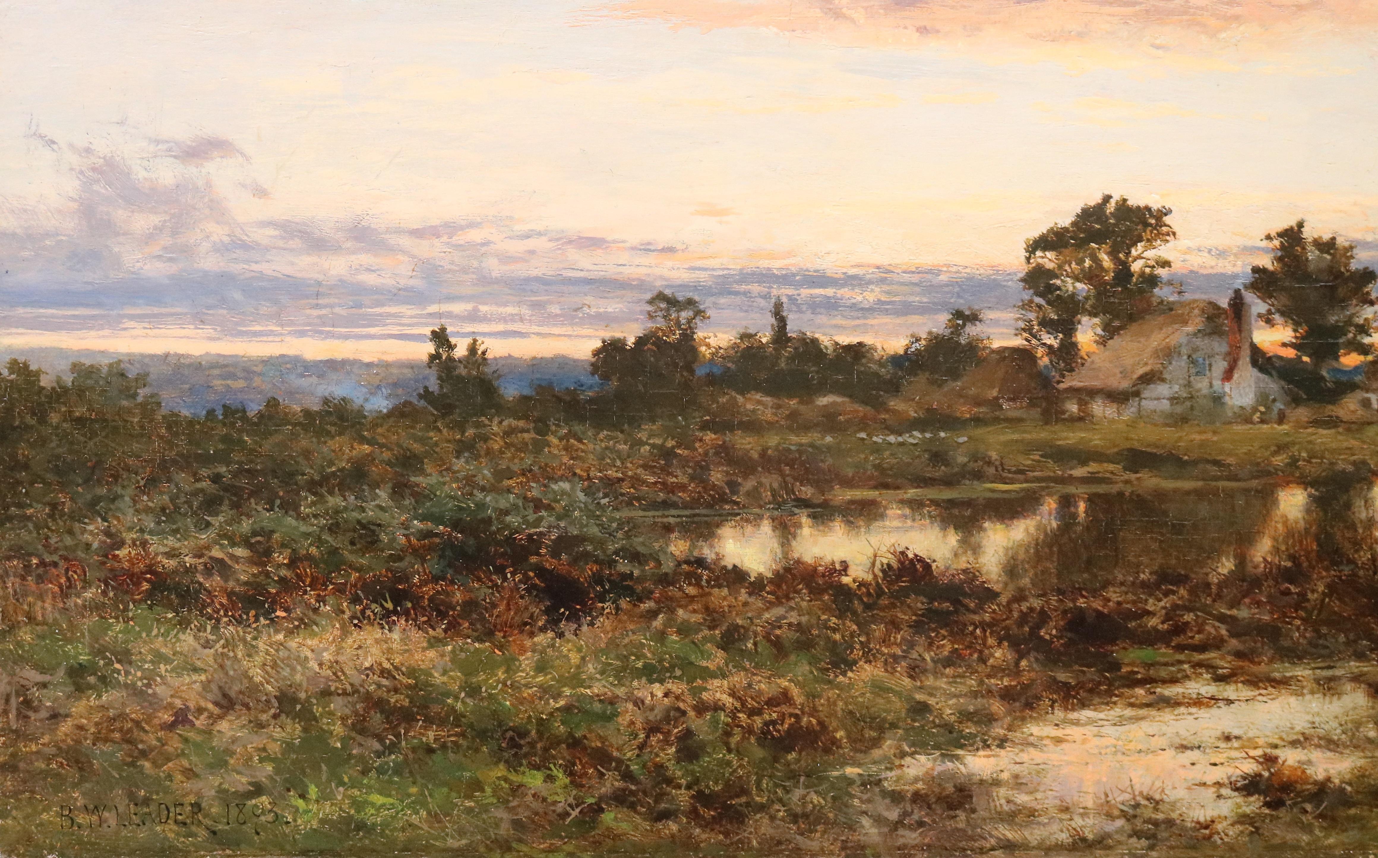 Evening Glow - 19th Century Worcestershire Sunset English Landscape Oil Painting - Brown Landscape Painting by Benjamin Williams Leader