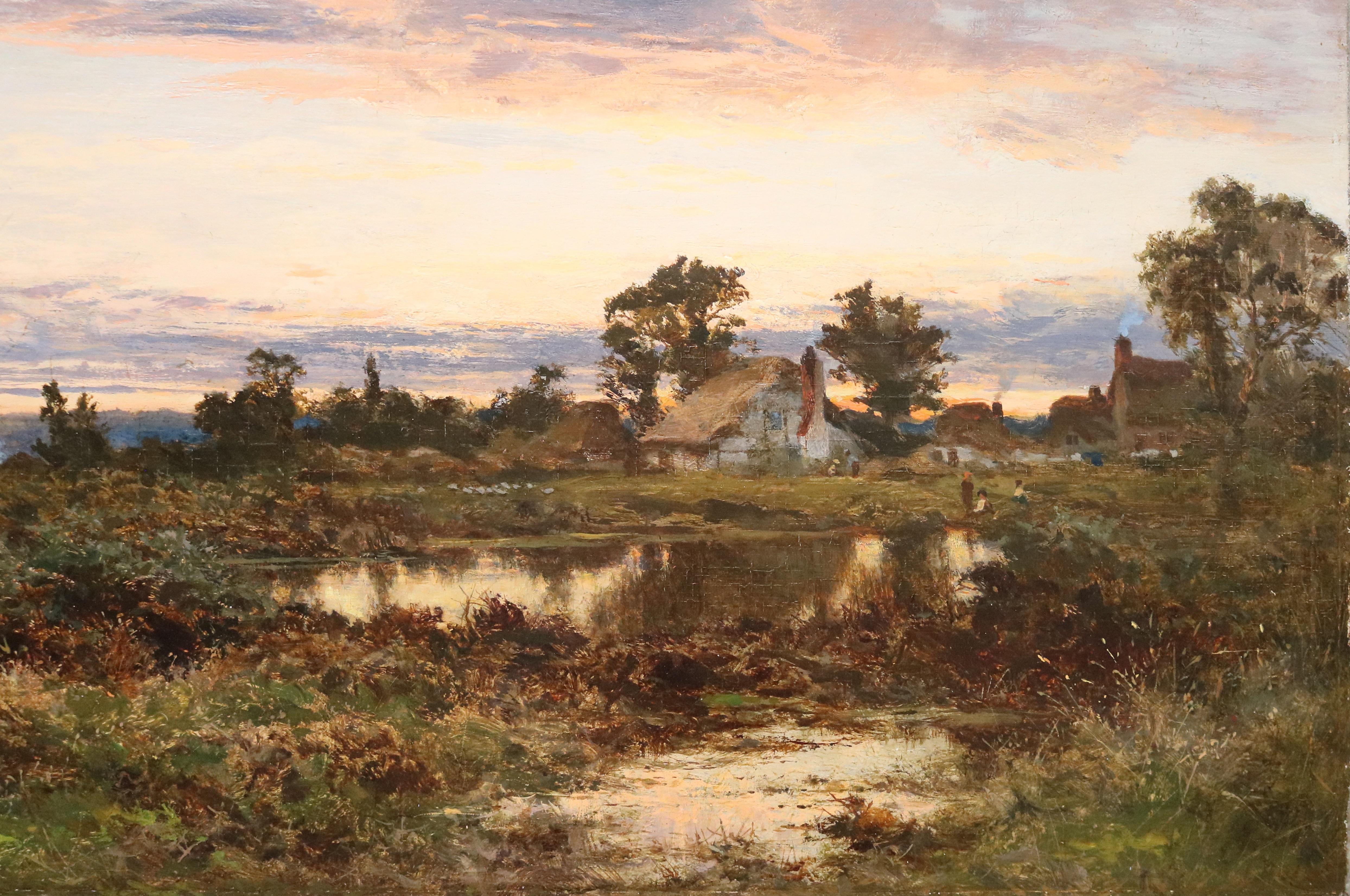 Evening Glow - 19th Century Worcestershire Sunset English Landscape Oil Painting 1