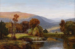 Framed 19th Century Antique Oil Painting of 'A River in North Wales' B W Leader