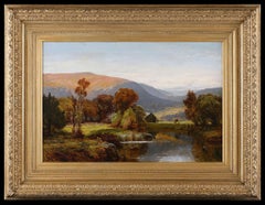 Gerahmtes antikes Ölgemälde aus dem 19. Jahrhundert mit dem Titel „Ein Fluss in Nordwales“ von B. W. Leader