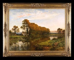 Framed 20th Century Antique Oil Painting of 'A River Landscape'