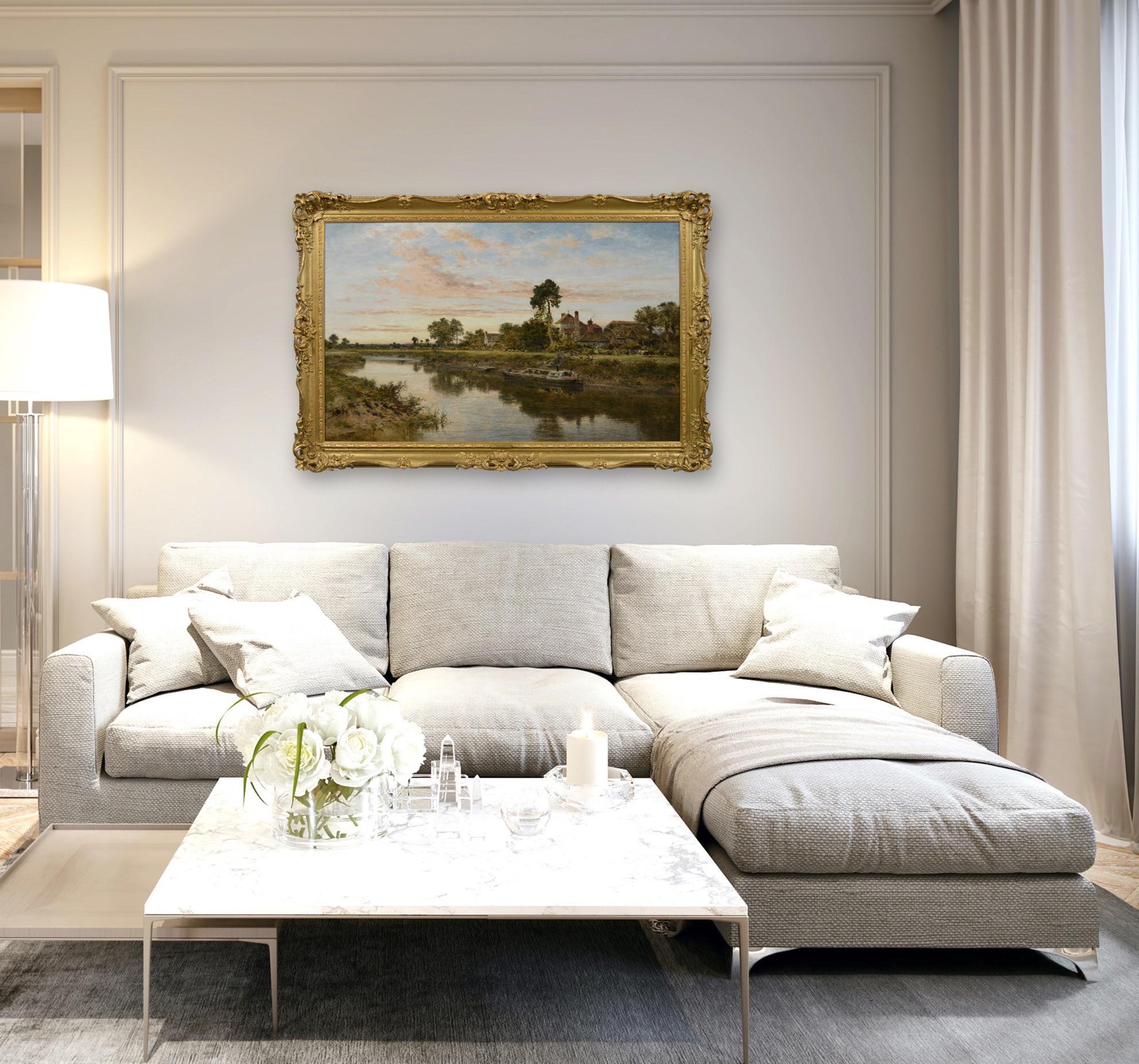 Peinture à l'huile d'un paysage de bateaux sur la rivière Severn en vente 7