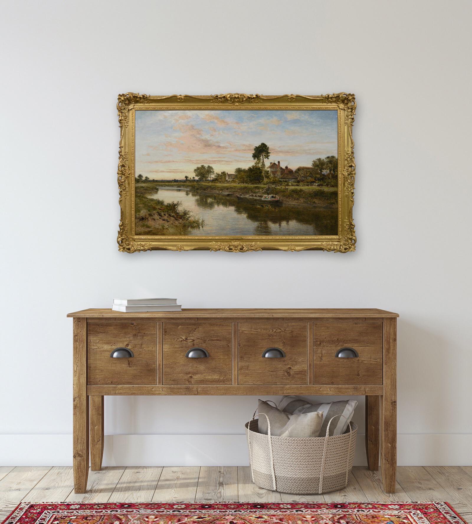 Peinture à l'huile d'un paysage de bateaux sur la rivière Severn en vente 9