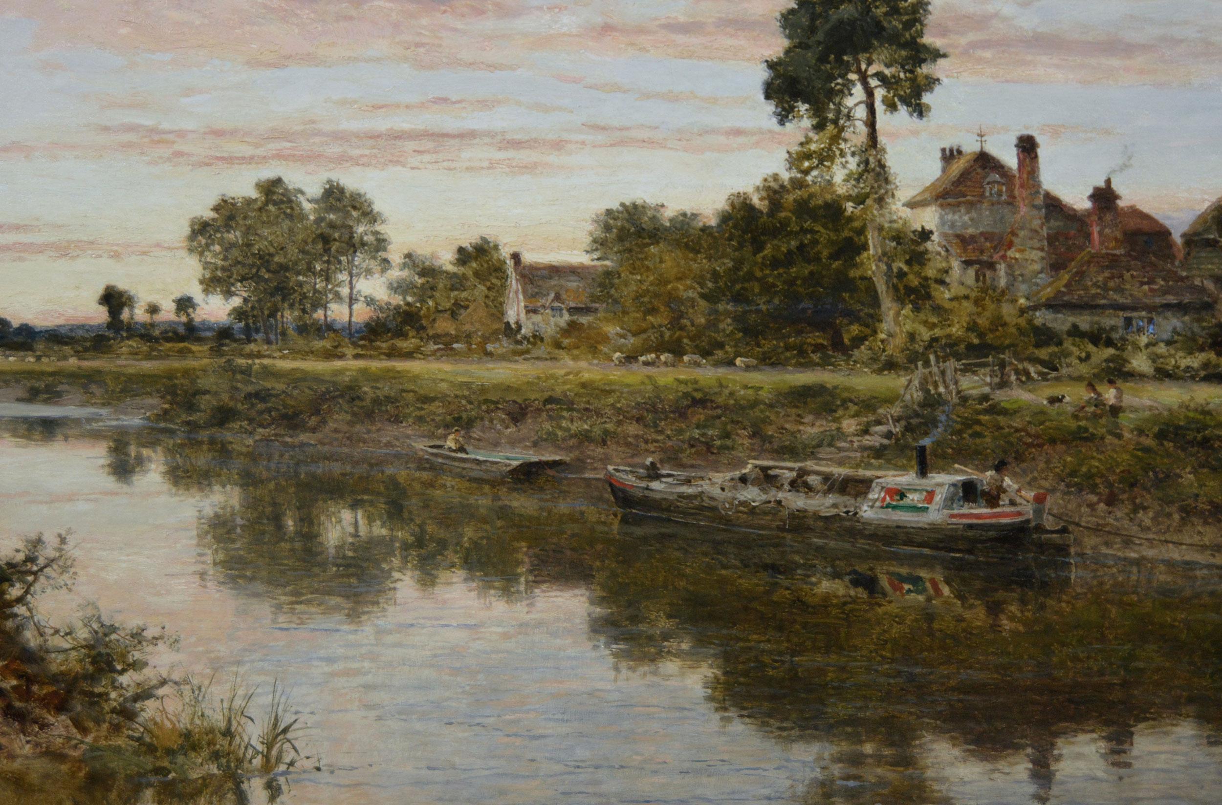 Peinture à l'huile d'un paysage de bateaux sur la rivière Severn - Victorien Painting par Benjamin Williams Leader