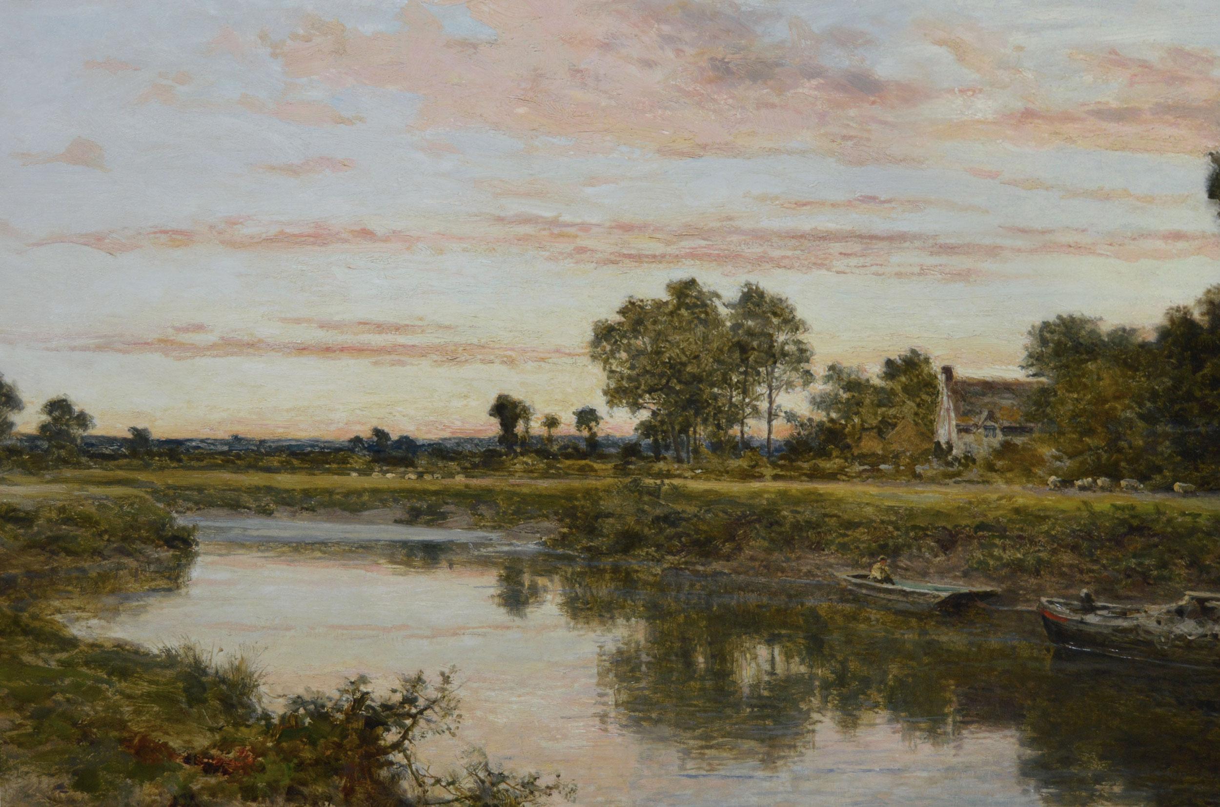 Benjamin Williams Leader RA
Britannique, (1831-1923)
Soirée sur la Severn
Huile sur toile, signée et datée 1904, inscription au verso 
Taille de l'image : 29.25 pouces x 47.25 pouces 
Dimensions, y compris le cadre : 37 pouces x 55 pouces
Provenance