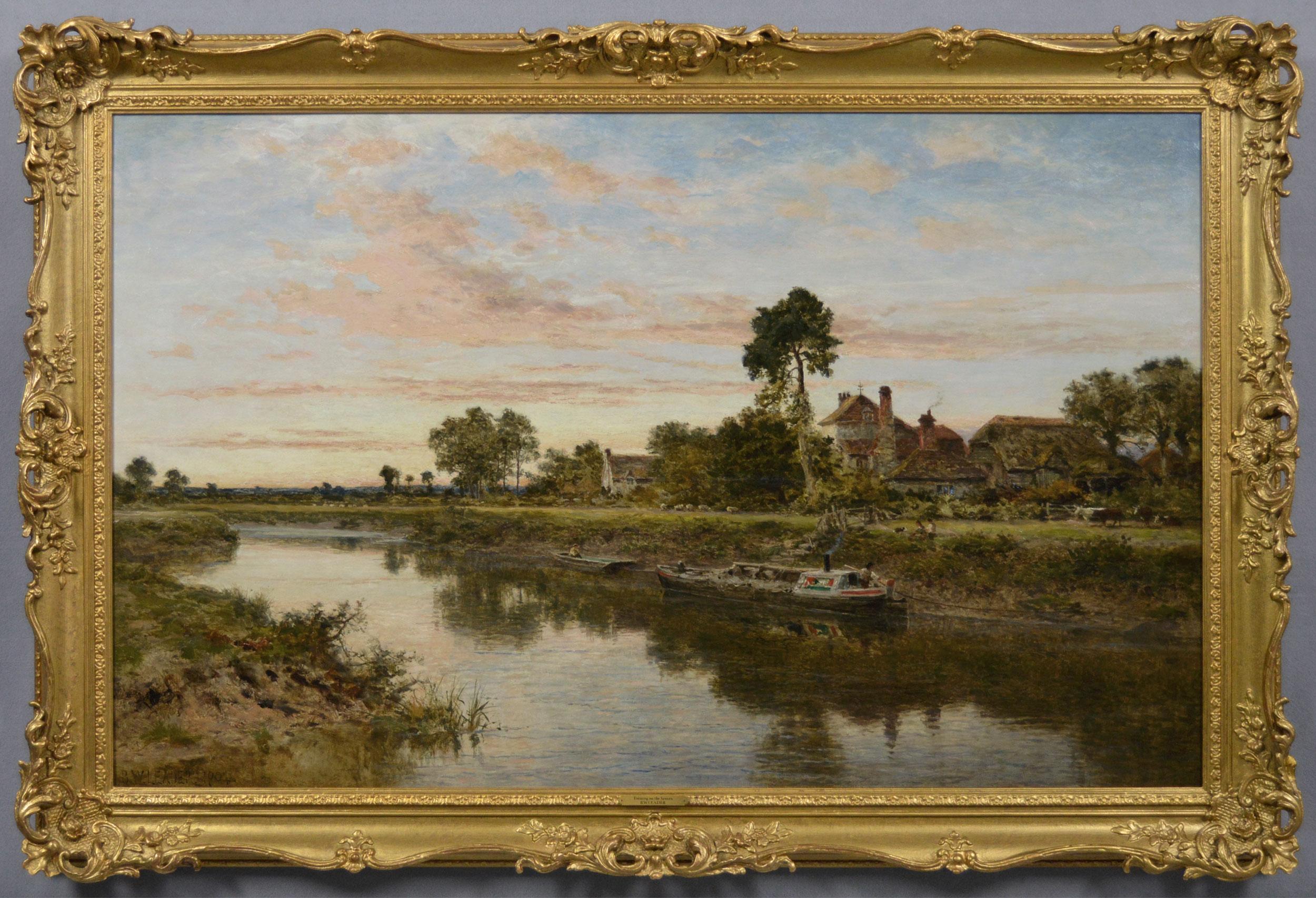 Peinture à l'huile d'un paysage de bateaux sur la rivière Severn
