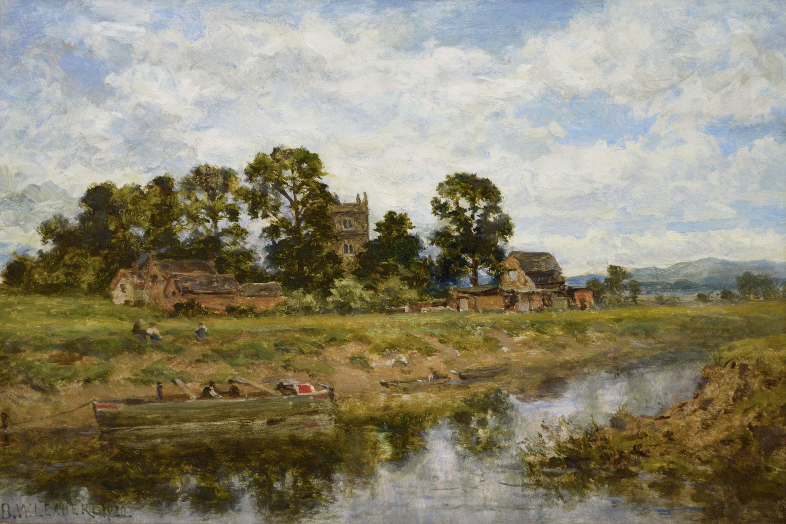 Ölgemälde einer Landschaft am Fluss Severn unterhalb von Worcester – Painting von Benjamin Williams Leader