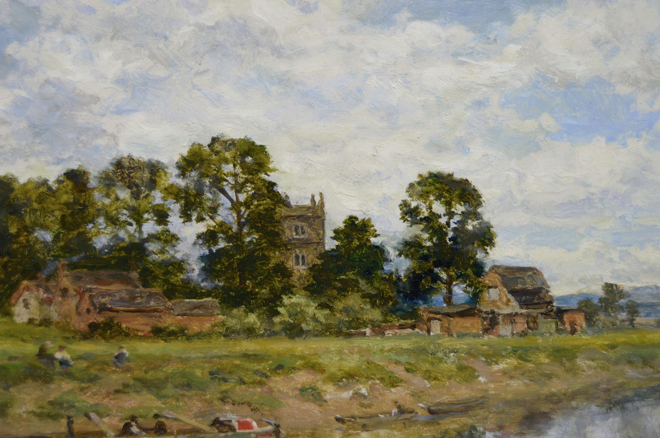 Ölgemälde einer Landschaft am Fluss Severn unterhalb von Worcester (Braun), Landscape Painting, von Benjamin Williams Leader
