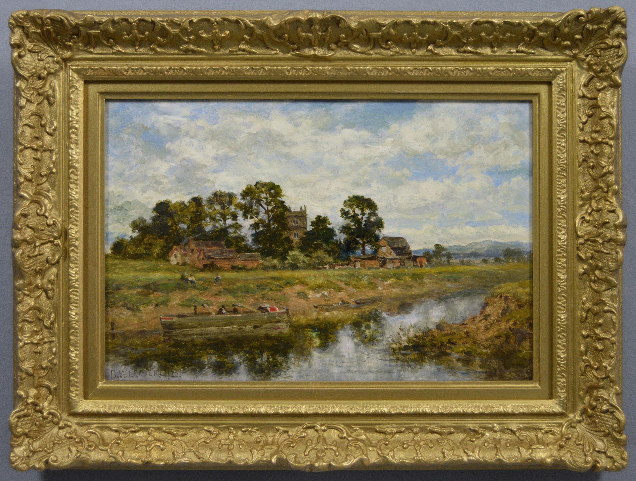 Benjamin Williams Leader Landscape Painting – Ölgemälde einer Landschaft am Fluss Severn unterhalb von Worcester