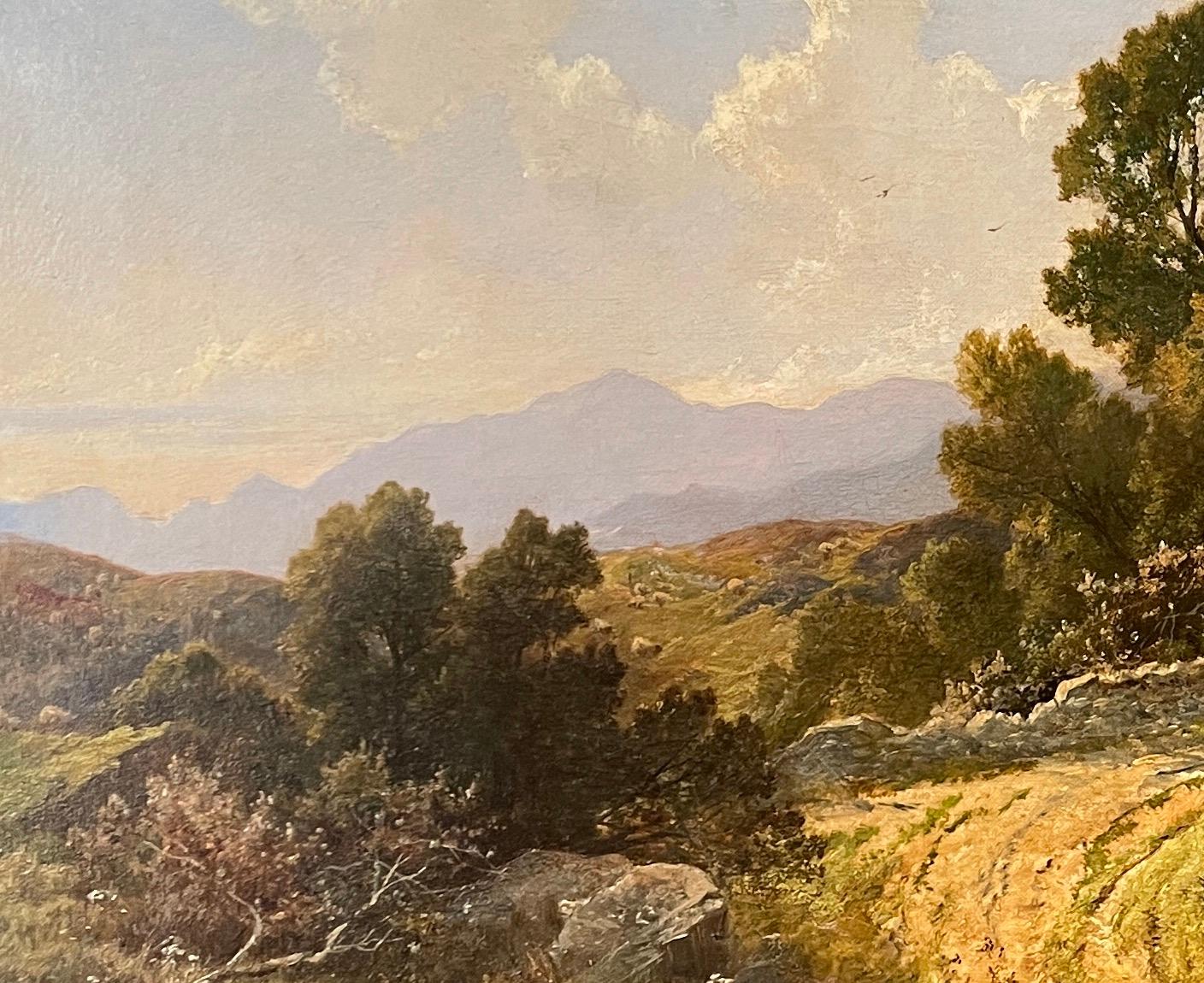 Waten im Fluss Viktorianische Landschaftsmalerei Figurativ, Englische Landschaft (Braun), Landscape Painting, von Benjamin Williams Leader