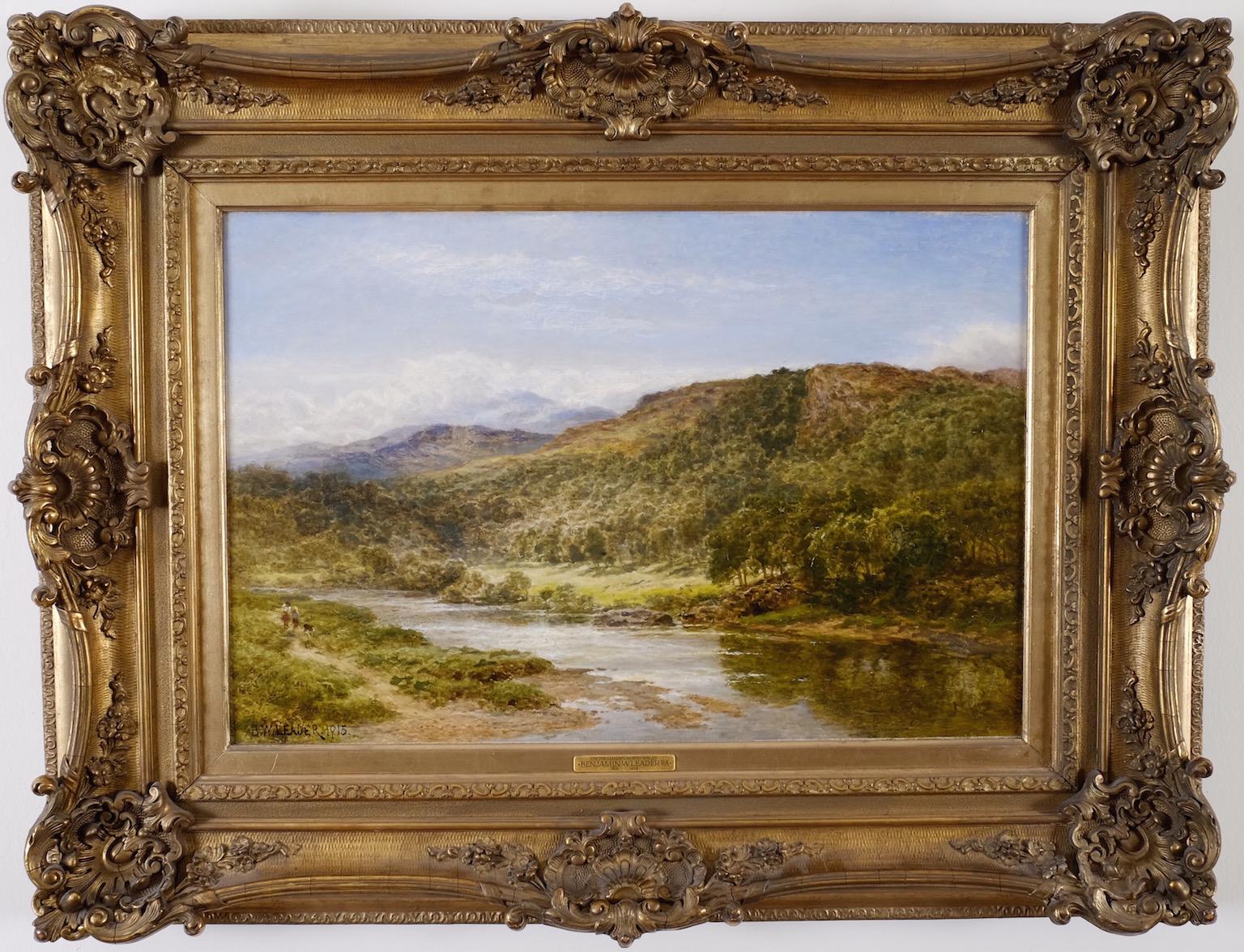 On the River Llugwy A Welsh Landscape with Fishermen - Painting by Benjamin Williams Leader