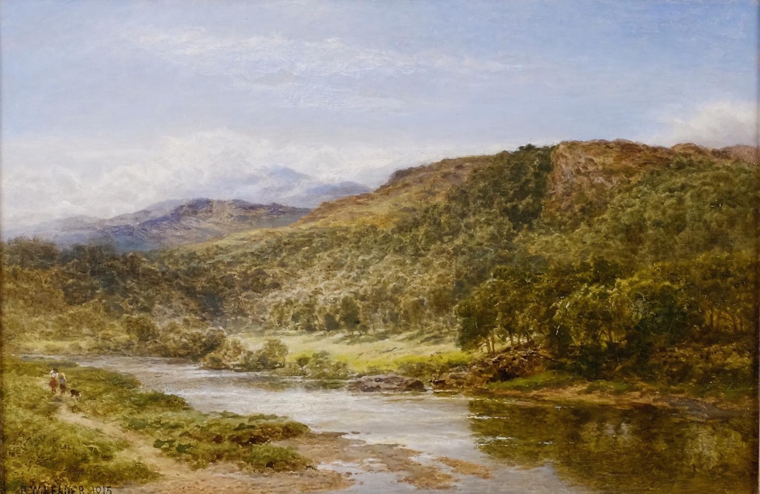 Benjamin Williams Leader Landscape Painting - On the River Llugwy A Welsh Landscape with Fishermen