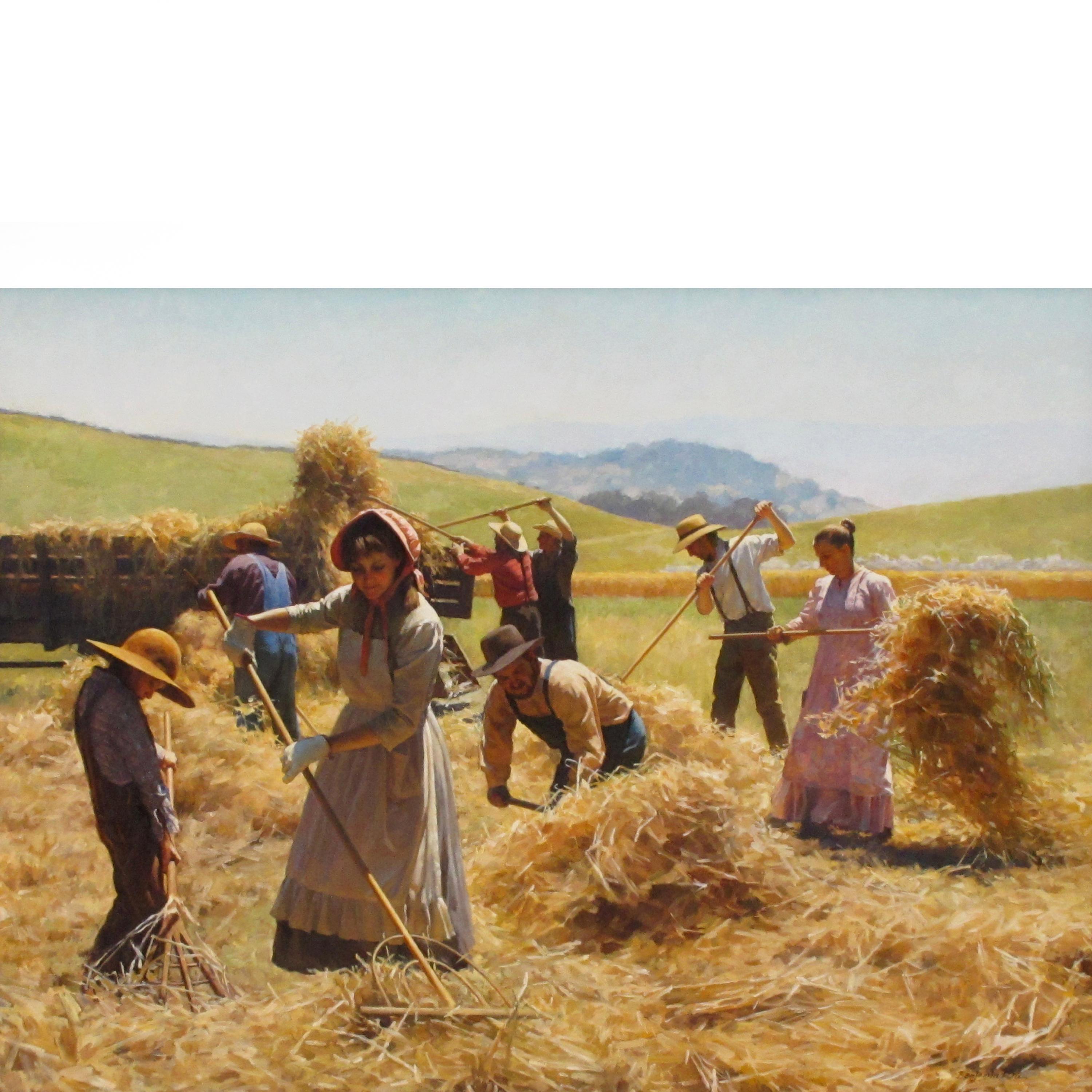 In The Hayfield - Realist Painting by Benjamin Wu