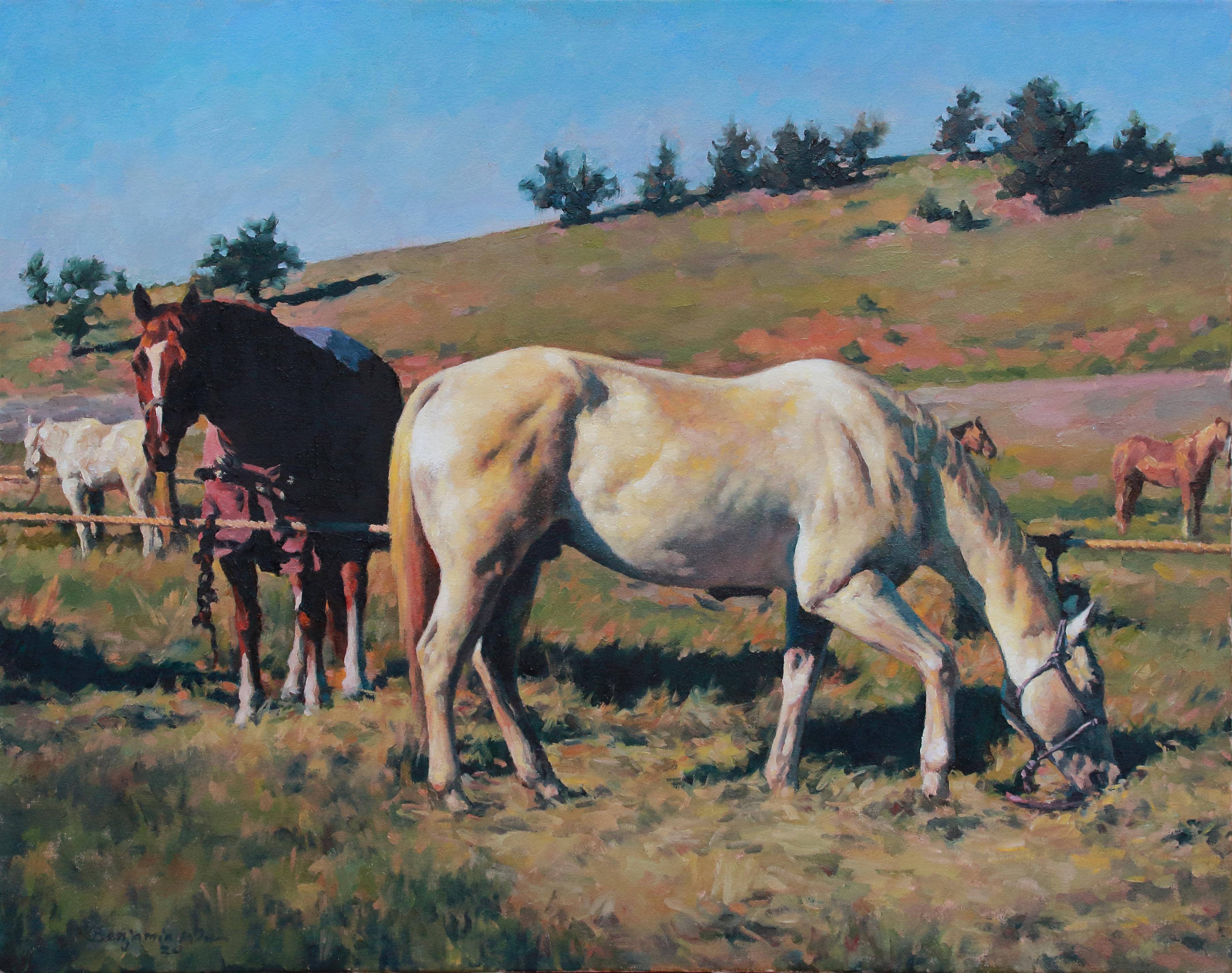 One of a kind, original oil painting on canvas by Benjamin Wu.
Signed lower left.
Framed Dimensions: 25.5 X 29.5