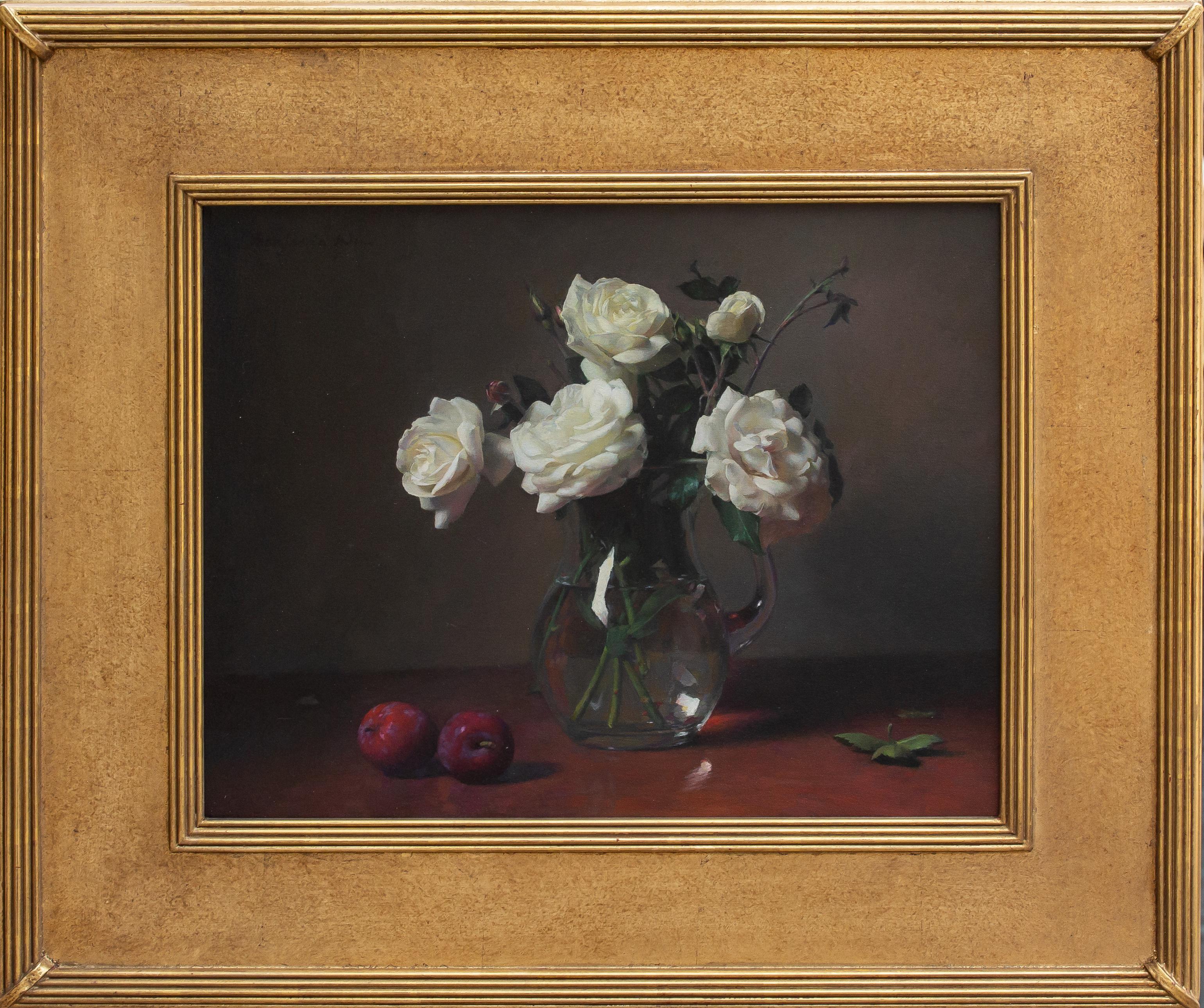 Rosas blancas con ciruelas