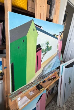 Ancient Town with Waterway, Oil Painting