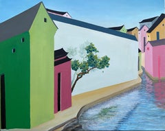 Ancient Town with Waterway, Oil Painting