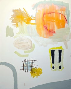 "!!" Peinture à l'huile contemporaine pastel orange et jaune, expressionnisme abstrait