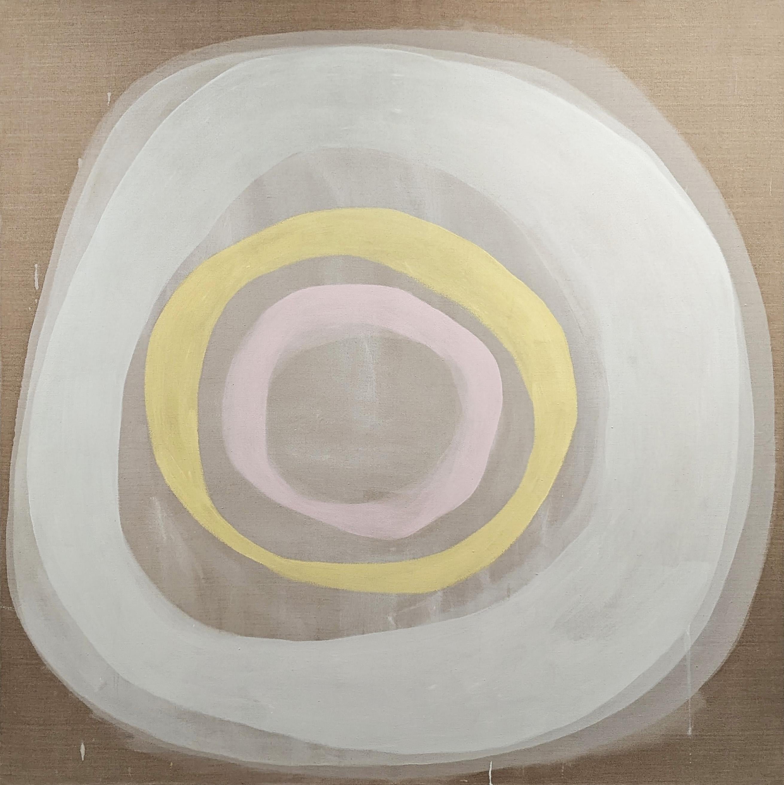 Abstract Painting Benji Stiles - "Une journée productive de rien" Peinture abstraite contemporaine au pastel en cercle.