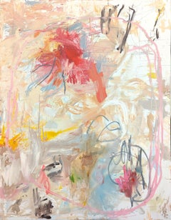 "Cercles roses" Peinture contemporaine au pastel, expressionnisme abstrait, techniques mixtes