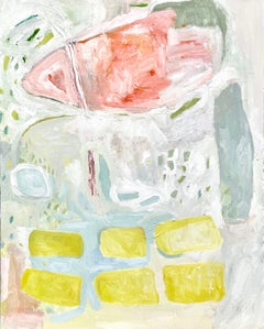 "Six Windows" Contemporary Pastel Abstract Expressionist Pink & Yellow Painting