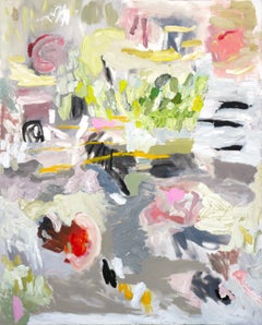 "Sans titre (abstrait vert et gris)" Peinture expressionniste contemporaine au pastel.