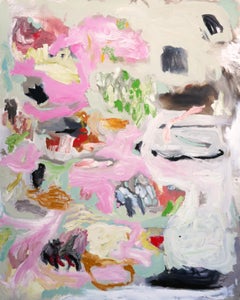 "Sans titre (Abstrait rose et vert)" Peinture expressionniste contemporaine au pastel.
