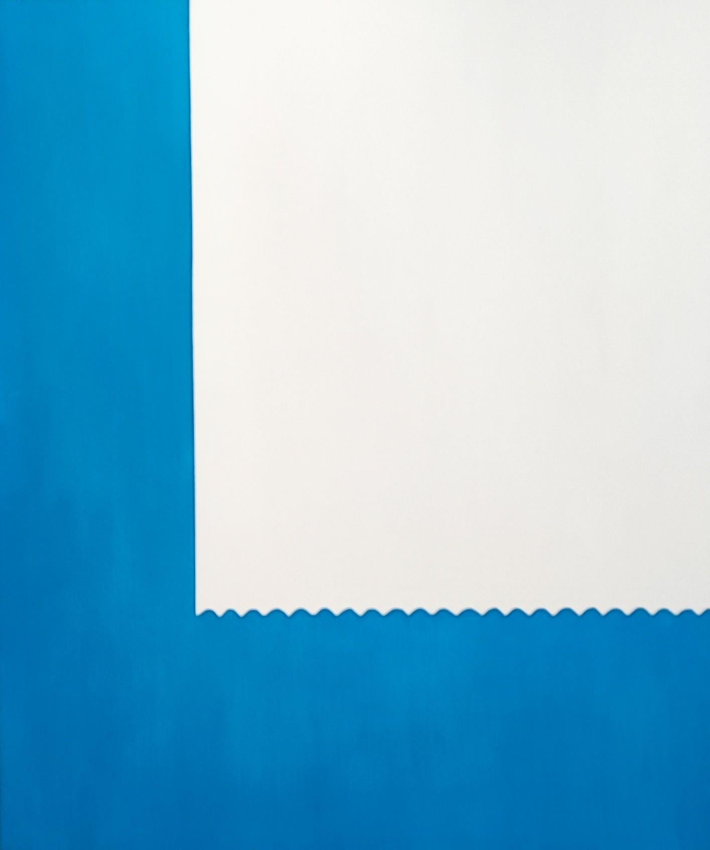 Peinture à l'huile minimaliste bleue sur toile, signée et datée 1976 N.Y., non encadrée