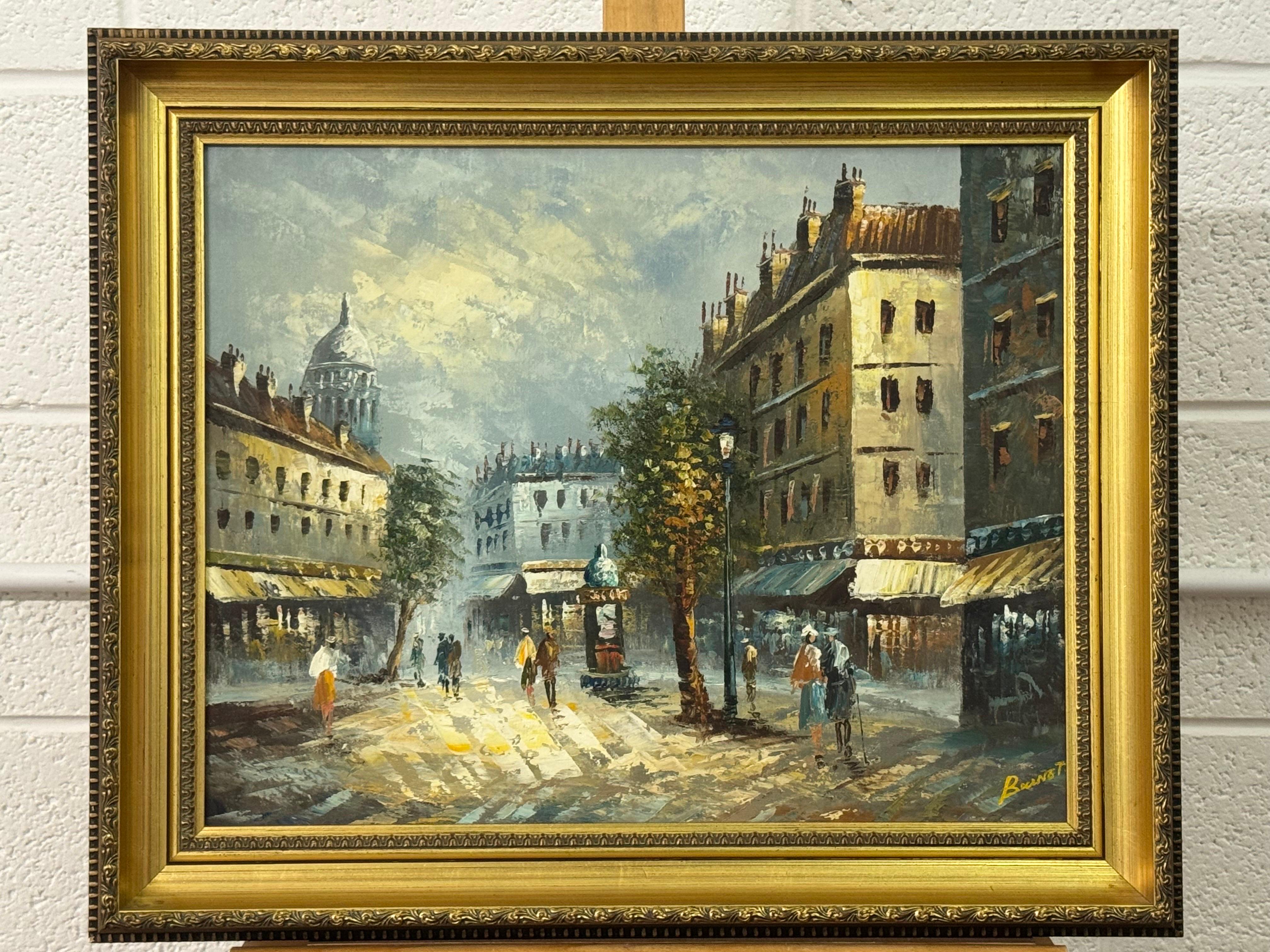 Pariser Straßenszene mit Figuren eines britischen Künstlers – Painting von Bennett