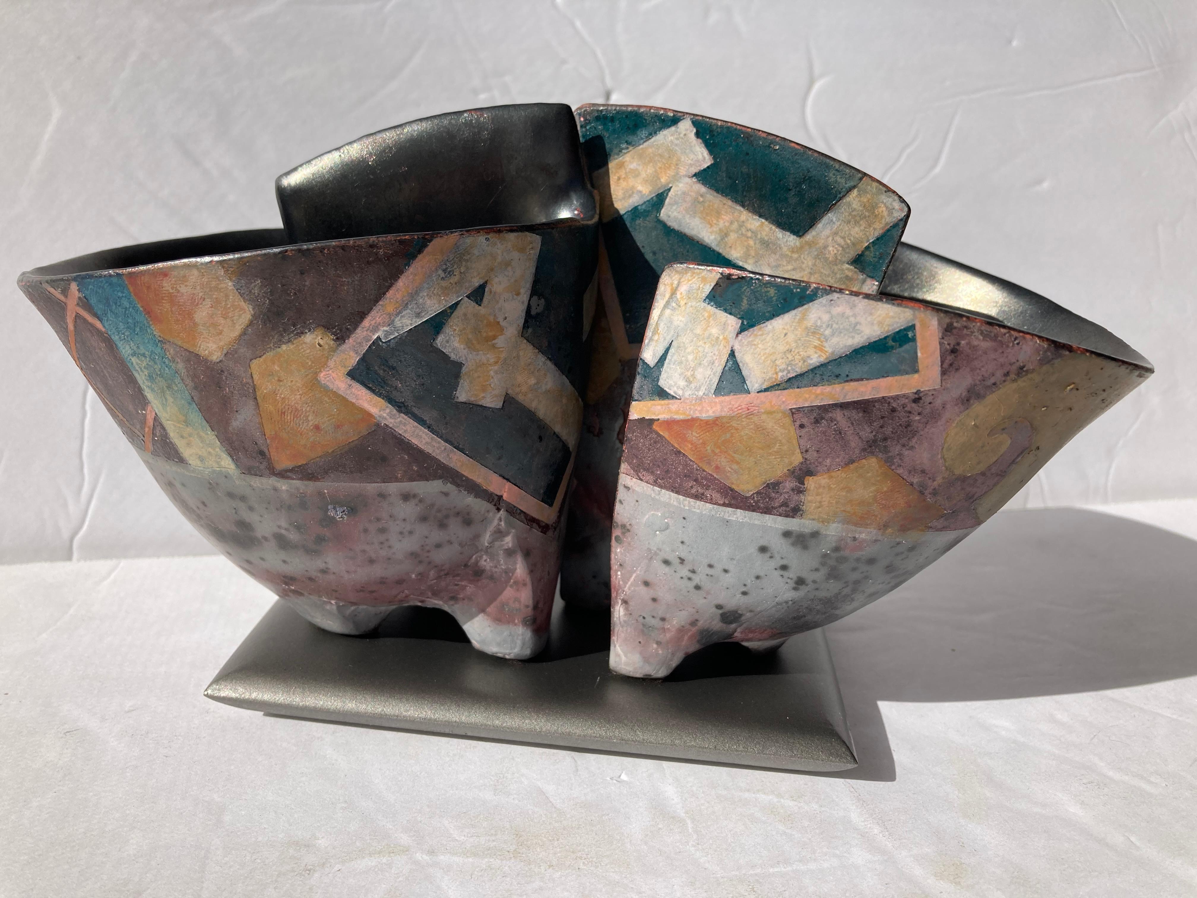 Post-Modern Bennett Bean Pair Bowls / Vases, Ceramic/Pottery on Base Master # 446, Marked