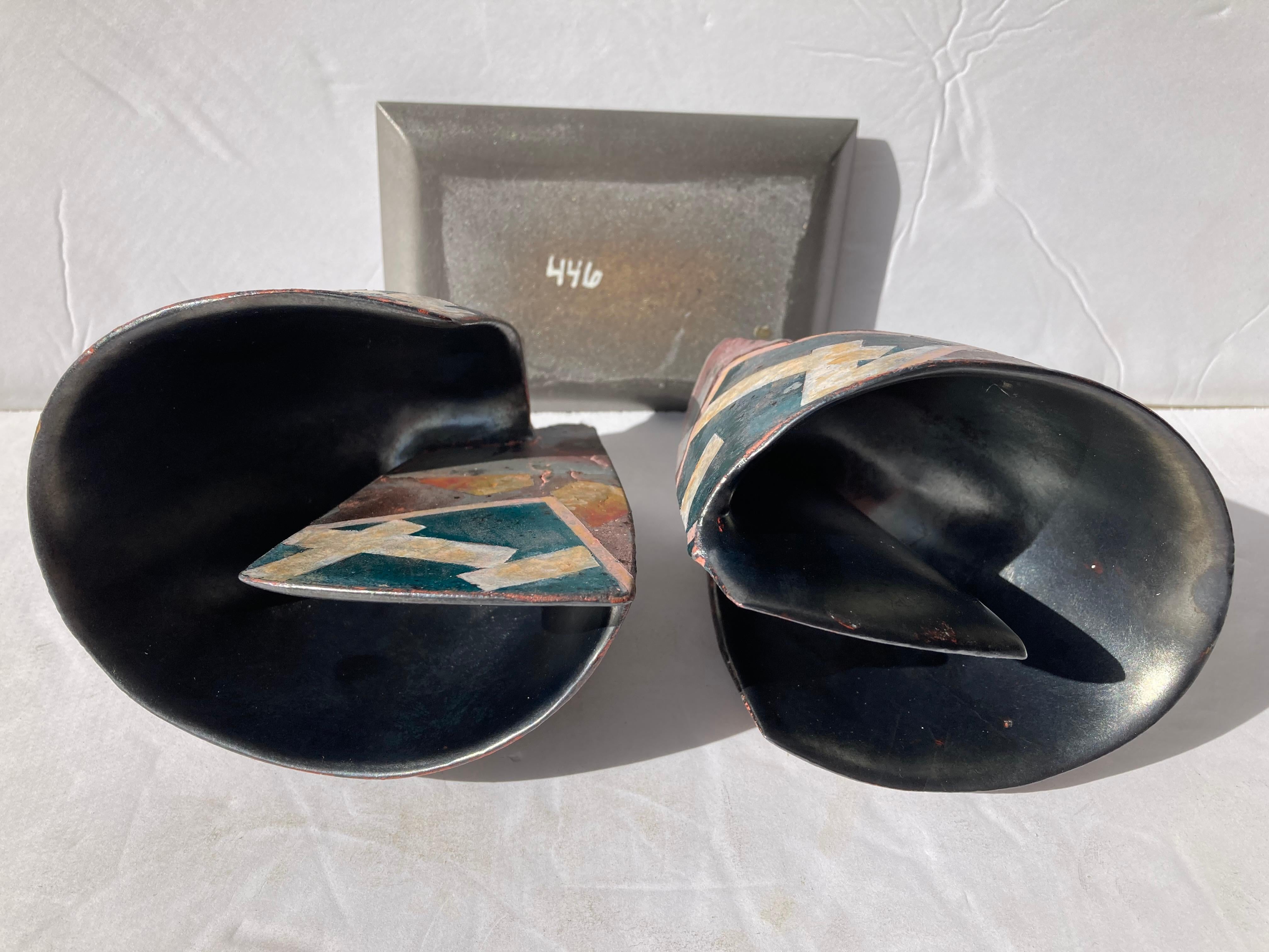 American Bennett Bean Pair Bowls / Vases, Ceramic/Pottery on Base Master # 446, Marked