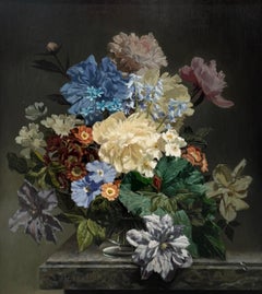 Spring Flowers Oil Painting on Panel, Framed, Mid-20th Century