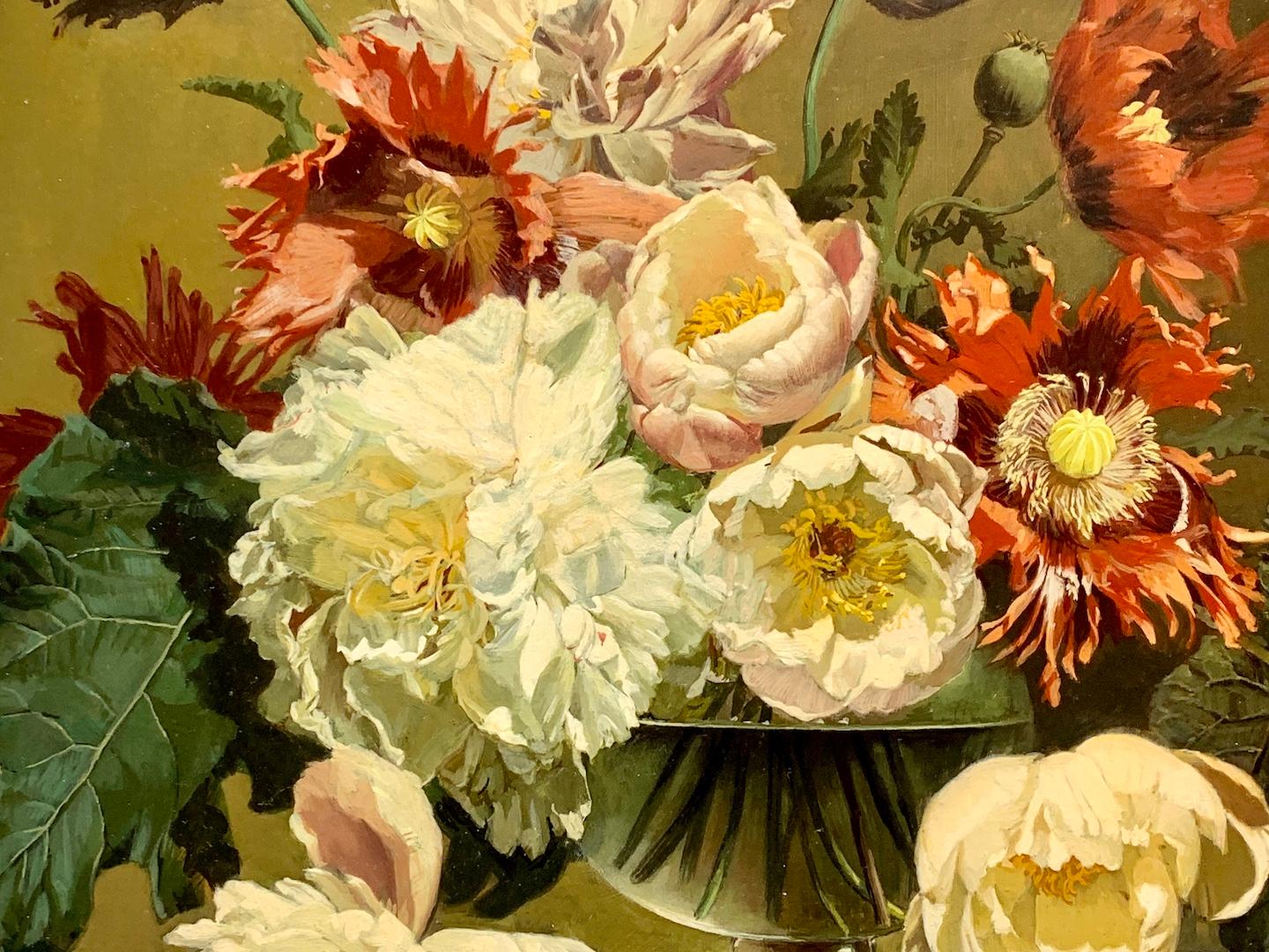 Schönes englisches Stillleben mit wilden Blumen in einer Vase aus dem späten 20. Jahrhundert (Realismus), Painting, von Bennett Oates