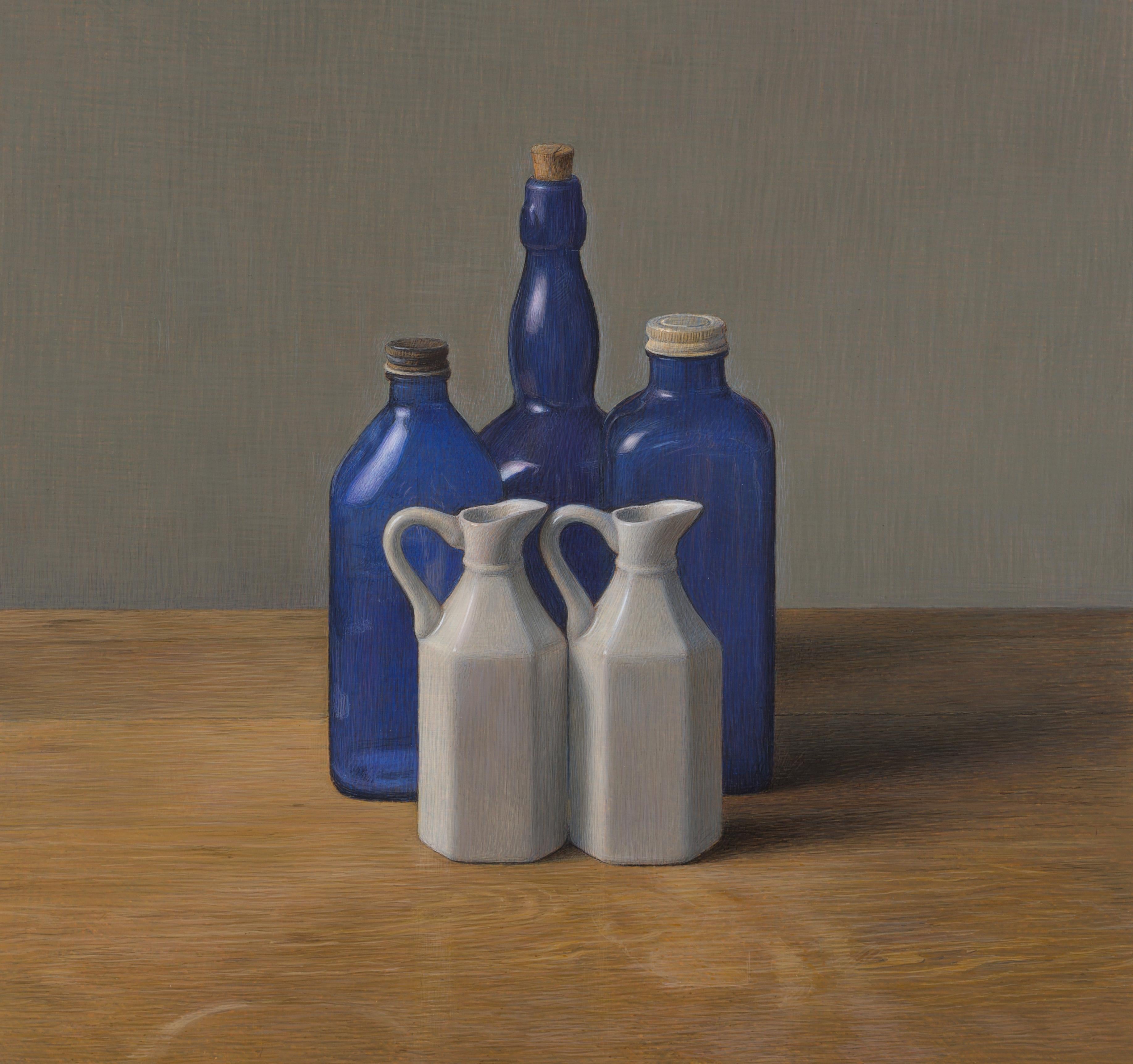 Bennett Vadnais Still-Life Painting - Blue Bottles