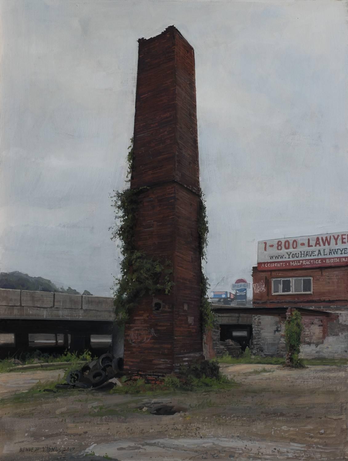 Bennett Vadnais Landscape Painting - Clipper Mill Chimney