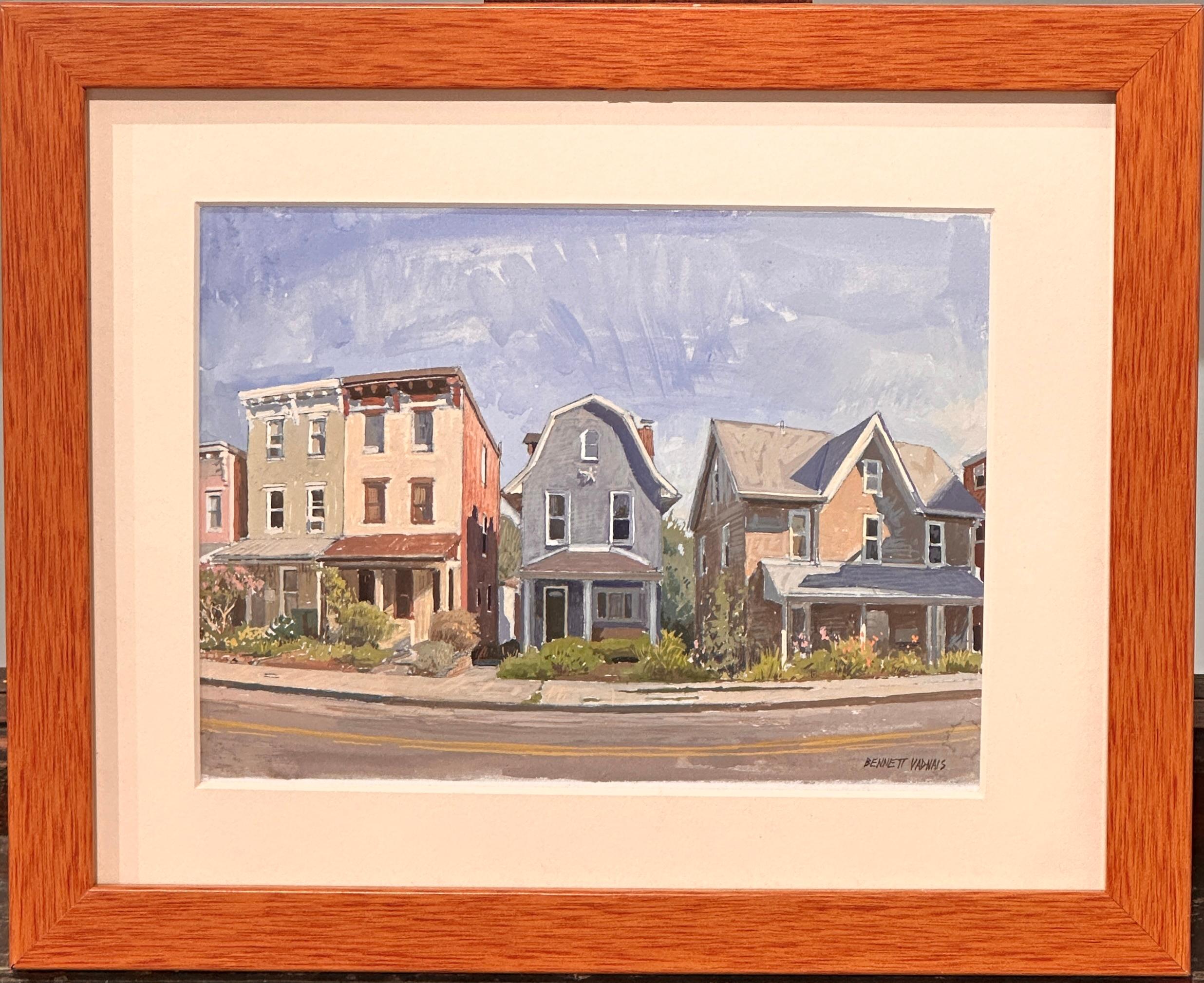 Artistics Contemporary Urban Landscape Small Gouache - Painting de Bennett Vadnais
