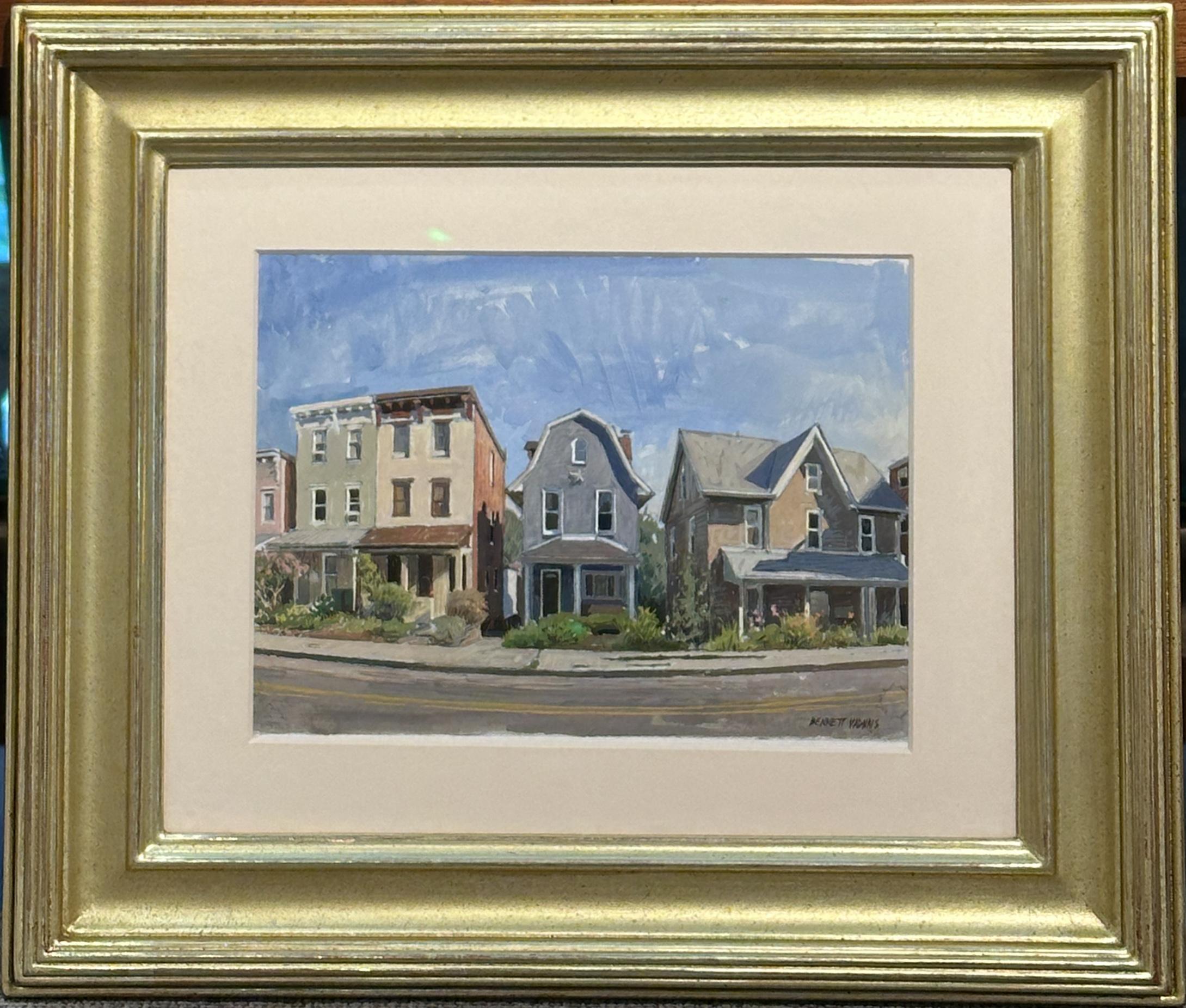 Contemporary Artist Stadtlandschaft Klein Gouache – Painting von Bennett Vadnais