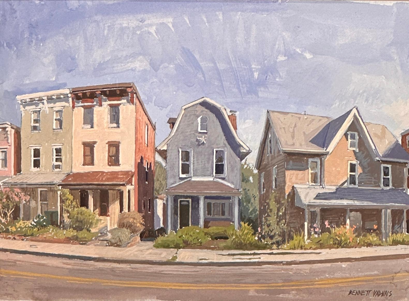 Landscape Painting Bennett Vadnais - Artistics Contemporary Urban Landscape Small Gouache