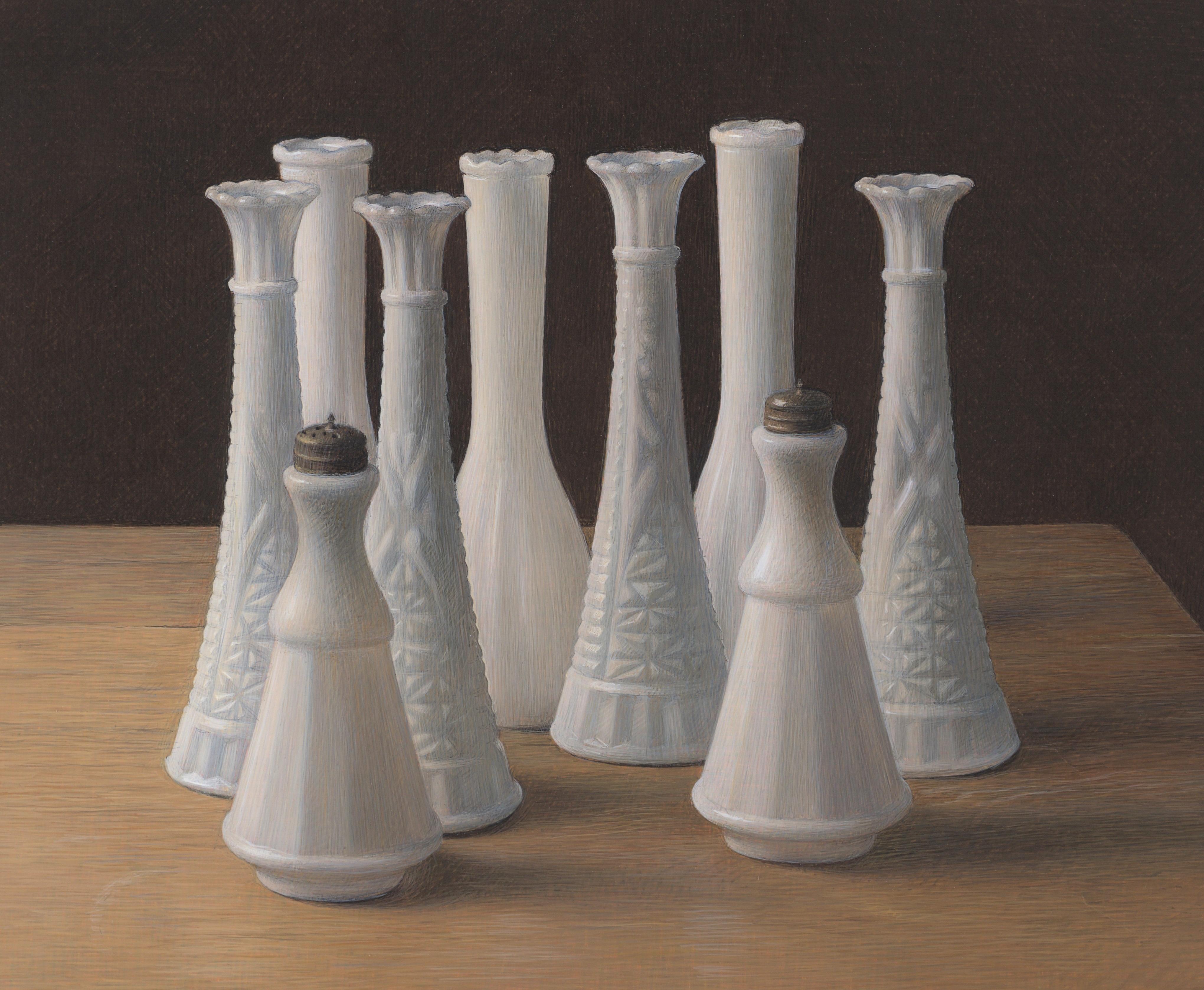 Bennett Vadnais Still-Life Painting - Milk Glass Vases