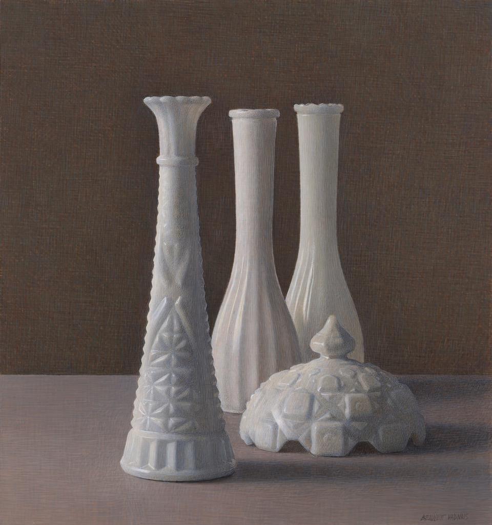 Still-Life Painting Bennett Vadnais - Trois vases et un couvercle