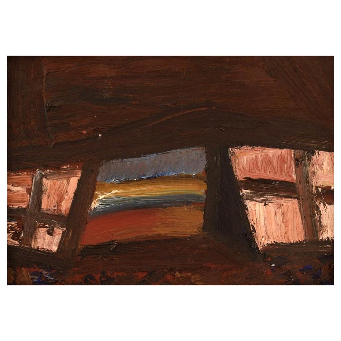 Benni Andersson, Suède, huile sur panneau, composition abstraite, années 1960
