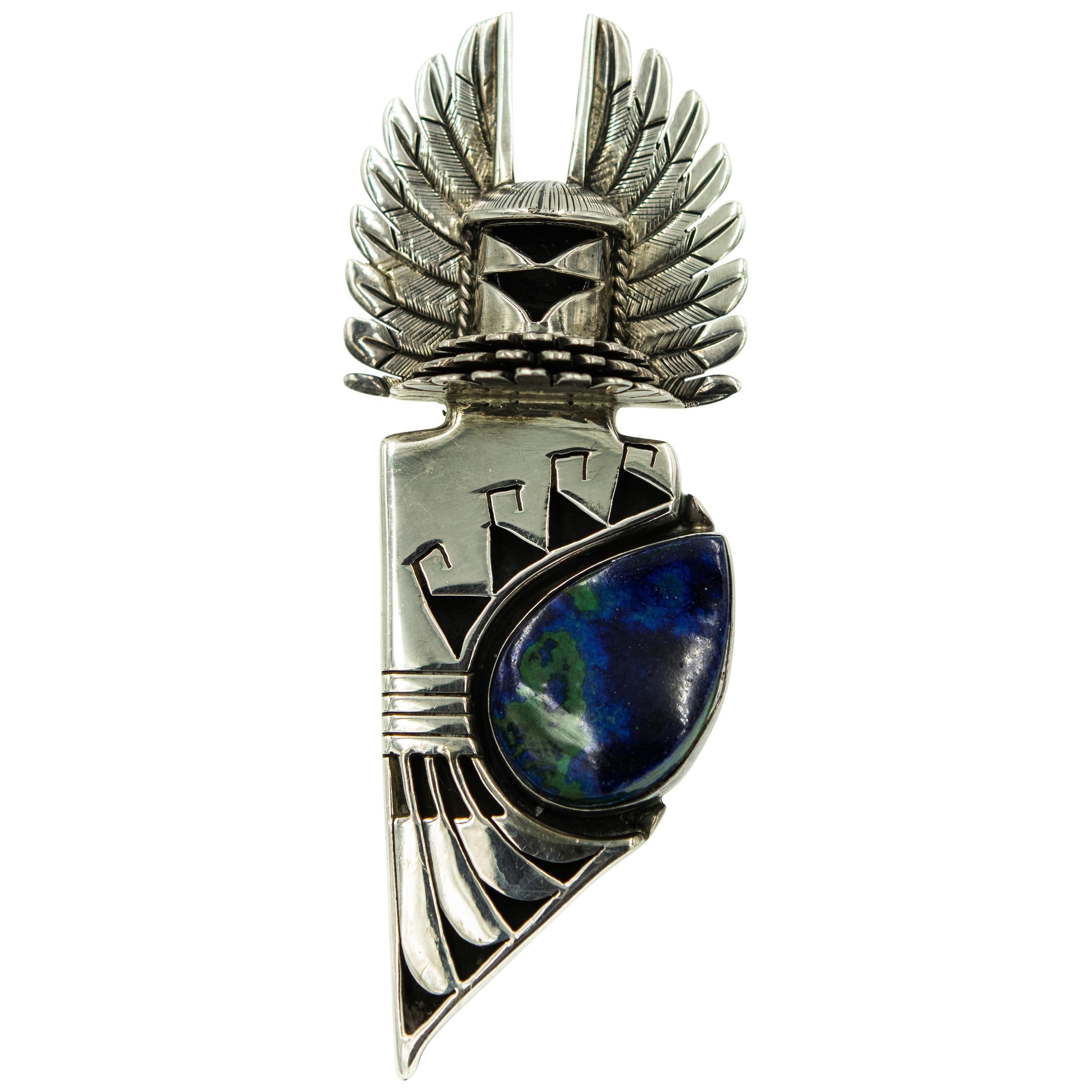 Bennie Ration Native American Kachina Sterling Silver Figural Pendant Brooch For Sale