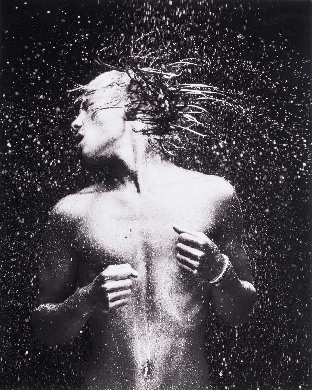 Benno Thoma Black and White Photograph - WET 13 (nude Dutch boy sends beads of water flying from his long mane of hair)  