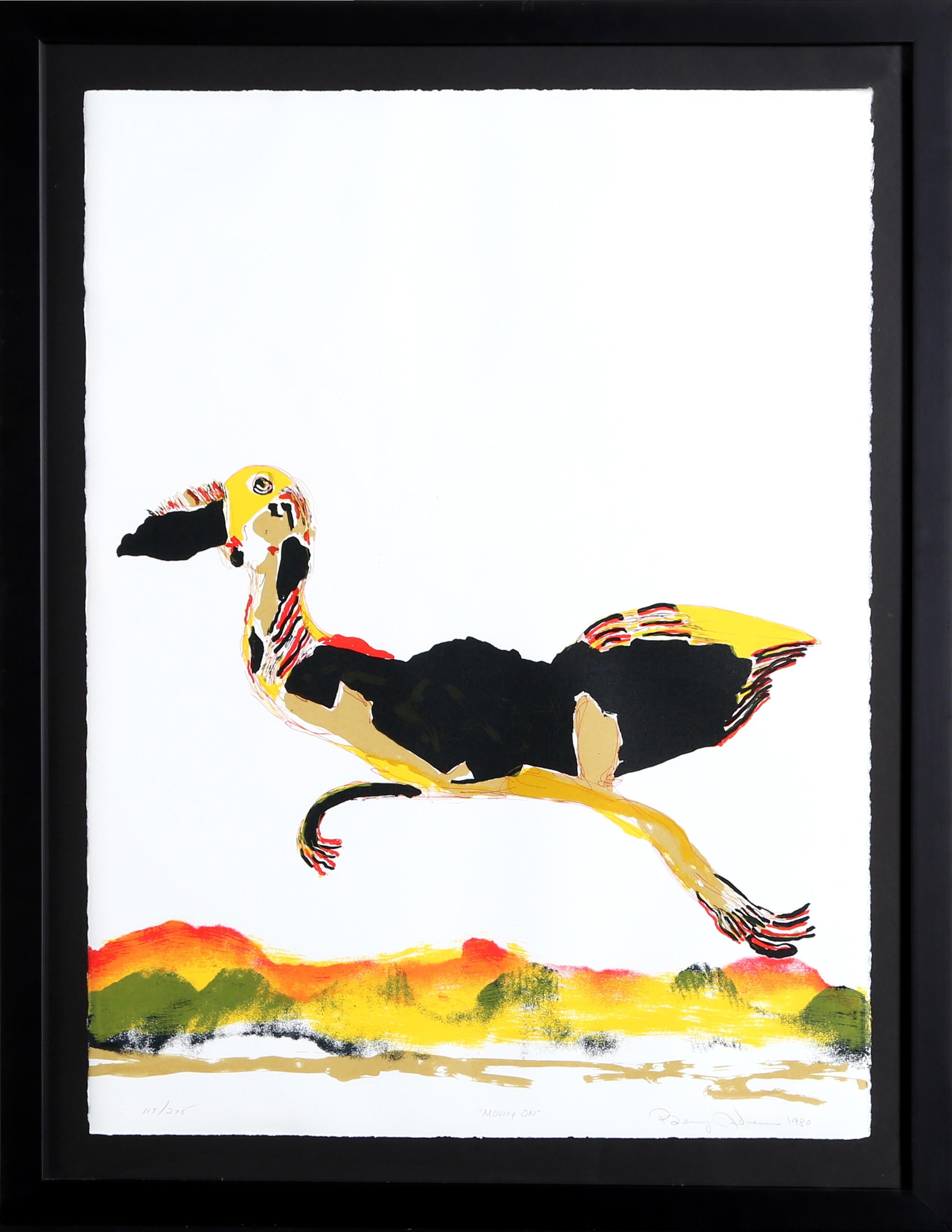 Benny Andrews, American (1930 - 2006) - Moving On, Year:  1980, Medium:  Lithograph, signed and numbered in pencil, Edition:  275, Size:  30 in. x 22 in. (76.2 cm x 55.88 cm), Frame Size:  35 x 27 inches