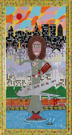 The Big Apple, NYC Folk Art Oil Painting on Board by Benny Carter