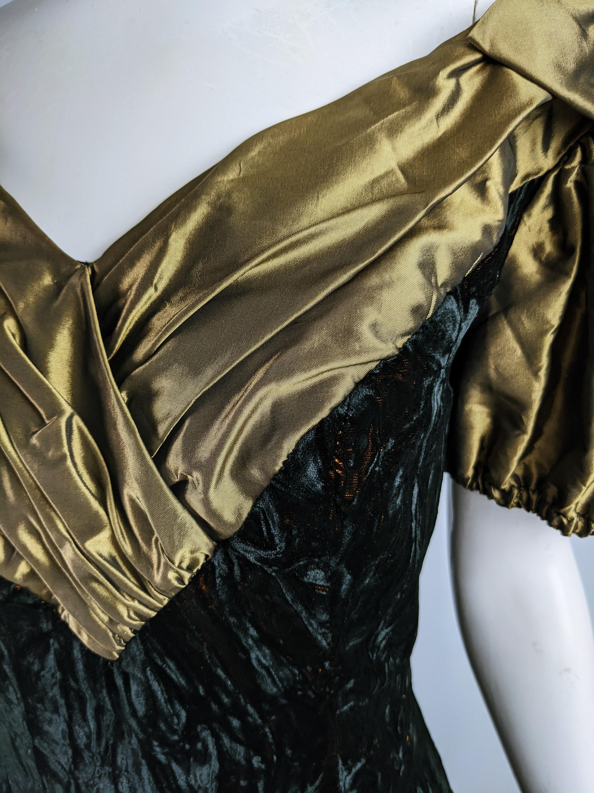Black Benny Ong Vintage 1980s Crushed Velvet & Taffeta Evening Ball Gown