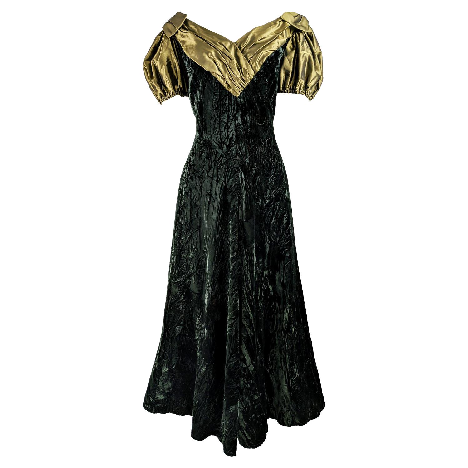 Benny Ong Vintage 1980s Crushed Velvet & Taffeta Evening Ball Gown