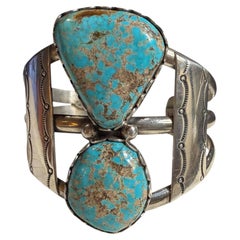 Benny Pinto Navajo Sterling Silver and Turquoise Cuff Bracelet